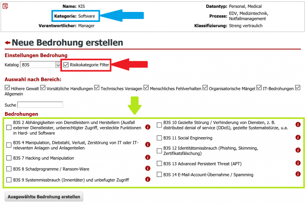 Risikoanalyse: Risikokategorie Filter