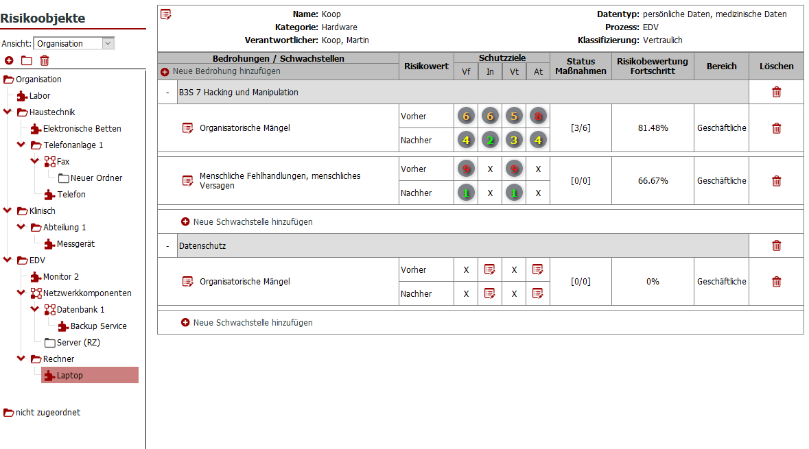 ISMS Software - Risikoobjekt Übersicht